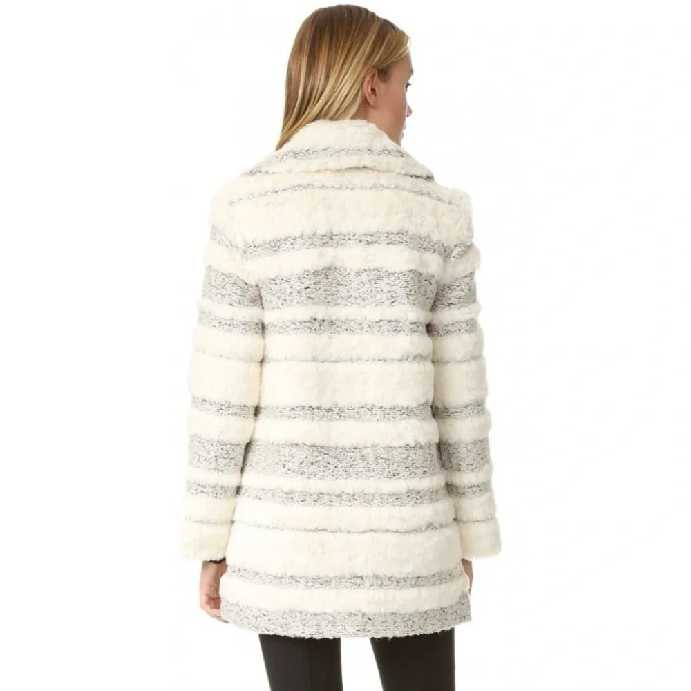 Cinq a Sept 5a7 Shaggy Boucle Tweed Faux Fur Boyfriend Jacket Coat Size Large
